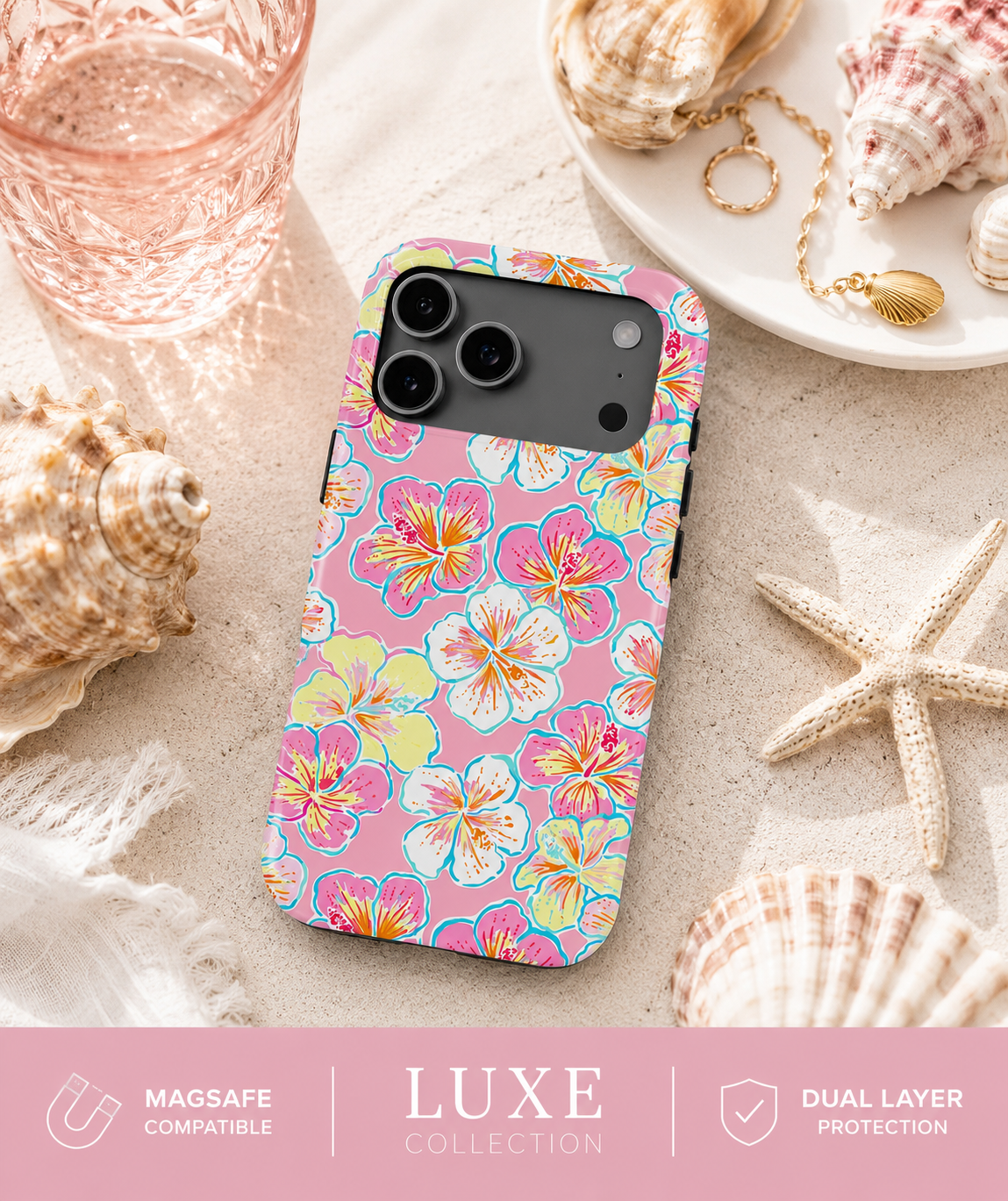 Hibiscus Dreams LUXE MagSafe iPhone Case | Pink Tropical Floral Protective Case