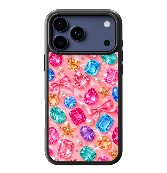 Gem Darling MagSafe iPhone Case – Pink Gemstone & Bow Pattern Cute Girly Phone Case | CaseOn Cases