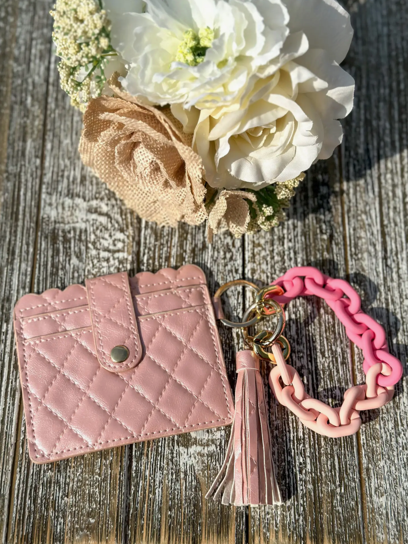 Pink Quilted Wallet Wristlet
