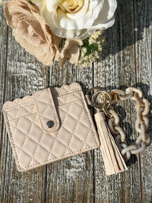 Cream Quilted Wallet Wristlet