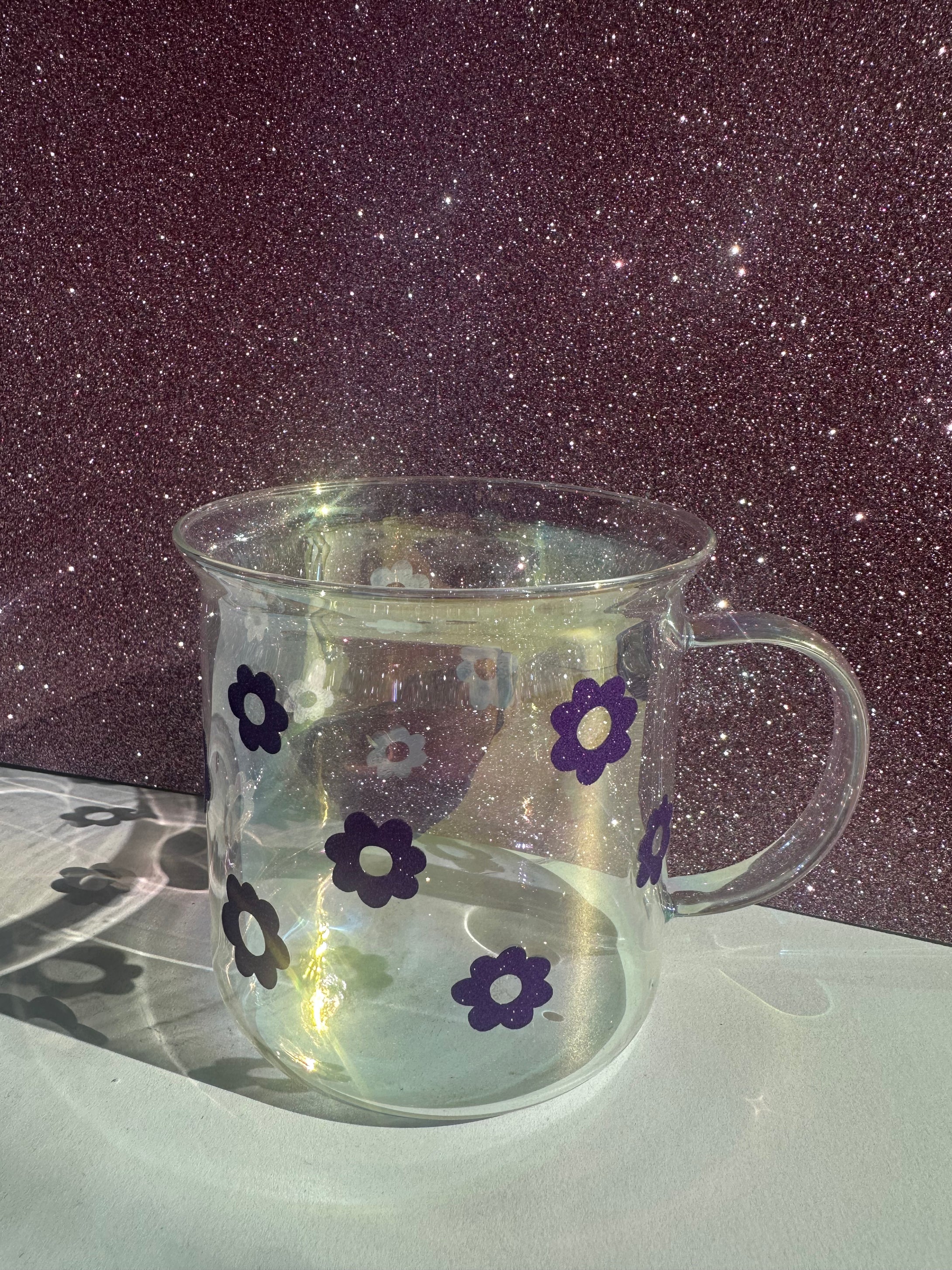 Iridescent purple flower mug